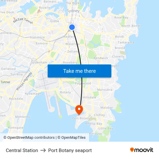 Central Station to Port Botany seaport map