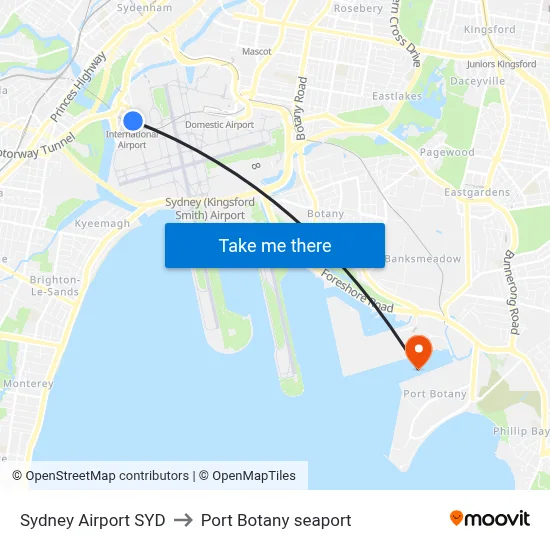 Sydney Airport SYD to Port Botany seaport map