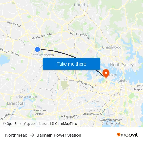 Northmead to Balmain Power Station map
