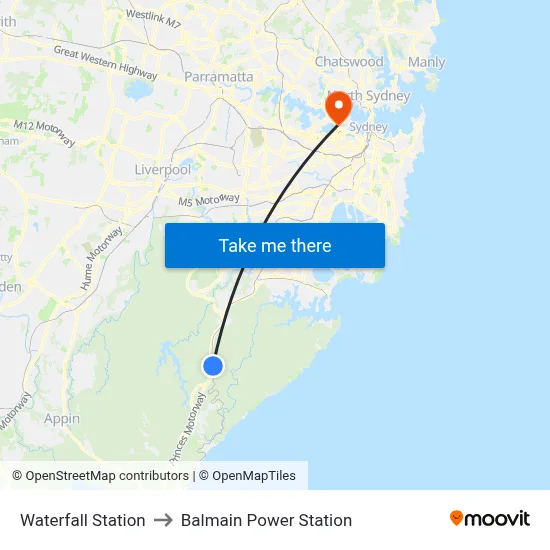 Waterfall Station to Balmain Power Station map