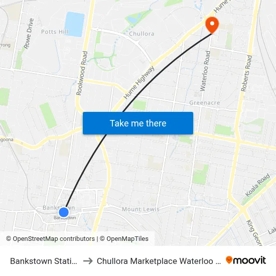 Bankstown Station to Chullora Marketplace Waterloo Rd map