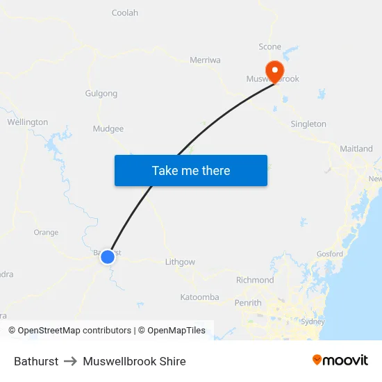 Bathurst to Muswellbrook Shire map