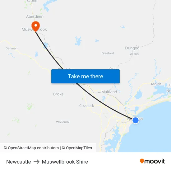 Newcastle to Muswellbrook Shire map