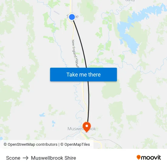 Scone to Muswellbrook Shire map