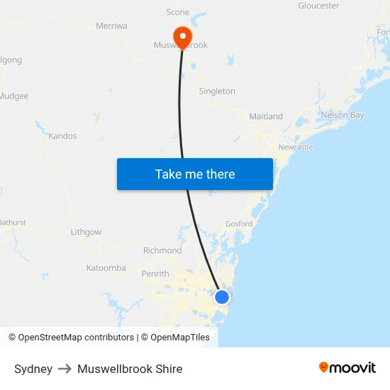Sydney to Muswellbrook Shire map