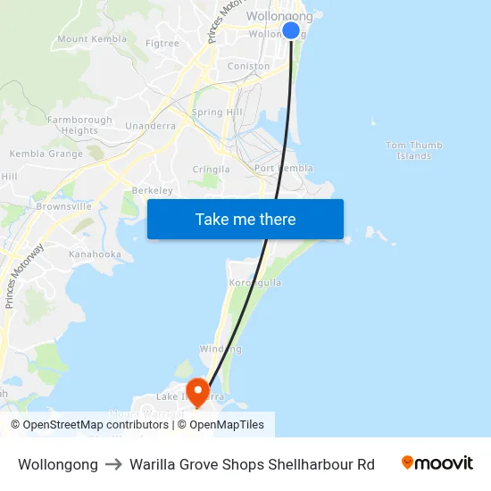 Wollongong to Warilla Grove Shops Shellharbour Rd map