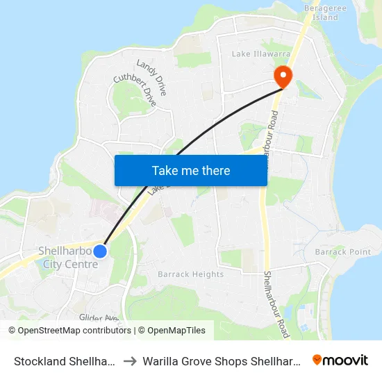 Stockland Shellharbour to Warilla Grove Shops Shellharbour Rd map