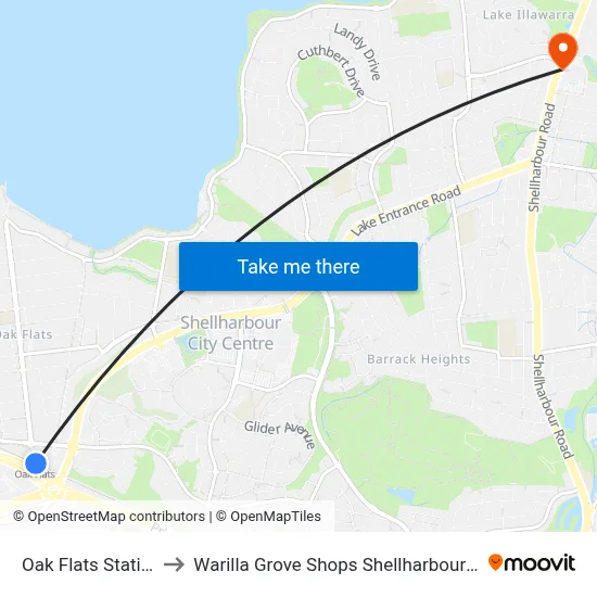 Oak Flats Station to Warilla Grove Shops Shellharbour Rd map