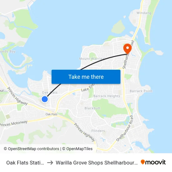 Oak Flats Station to Warilla Grove Shops Shellharbour Rd map