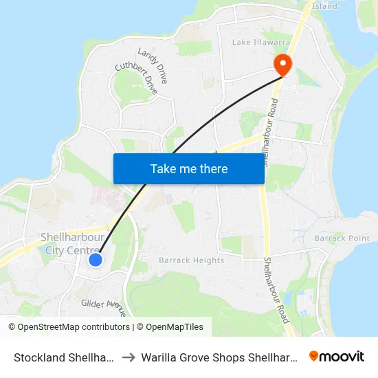 Stockland Shellharbour to Warilla Grove Shops Shellharbour Rd map