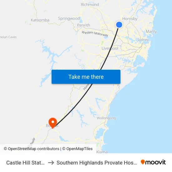 Castle Hill Station to Southern Highlands Provate Hospital map