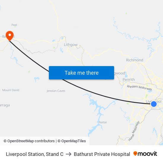 Liverpool Station, Stand C to Bathurst Private Hospital map