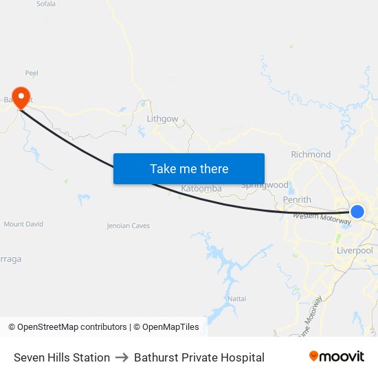 Seven Hills Station to Bathurst Private Hospital map