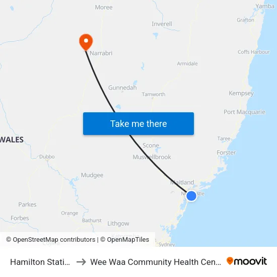 Hamilton Station to Wee Waa Community Health Centre map