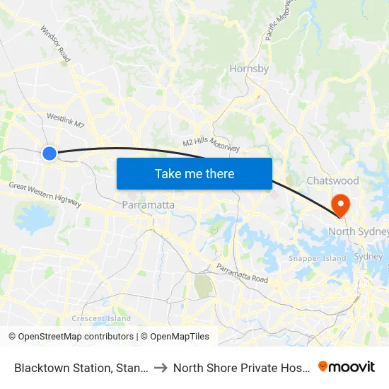 Blacktown Station, Stand M to North Shore Private Hospital map