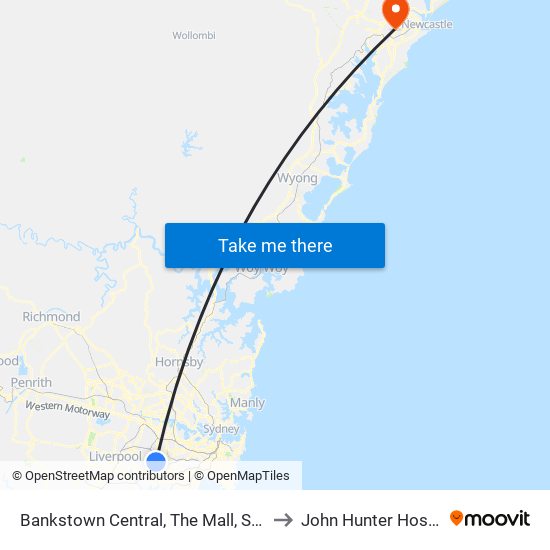 Bankstown Central, The Mall, Stand C to John Hunter Hospital map