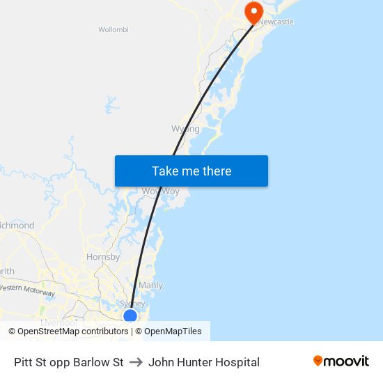 Pitt St opp Barlow St to John Hunter Hospital map