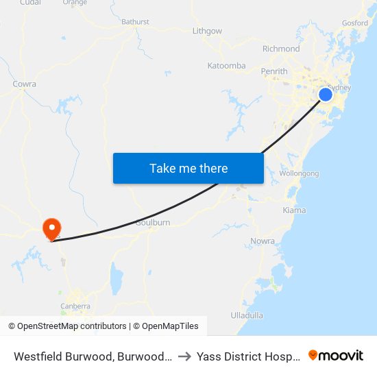 Westfield Burwood, Burwood Rd to Yass District Hospital map