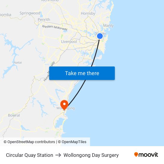 Circular Quay Station to Wollongong Day Surgery map