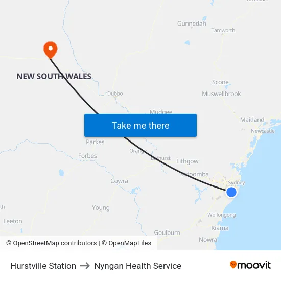Hurstville Station to Nyngan Health Service map