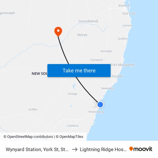 Wynyard Station, York St, Stand G to Lightning Ridge Hospital map