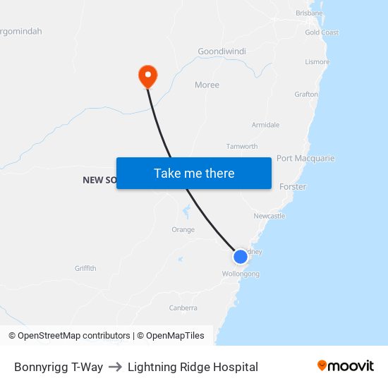 Bonnyrigg T-Way to Lightning Ridge Hospital map