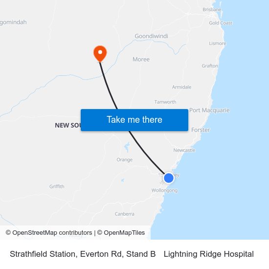 Strathfield Station, Everton Rd, Stand B to Lightning Ridge Hospital map