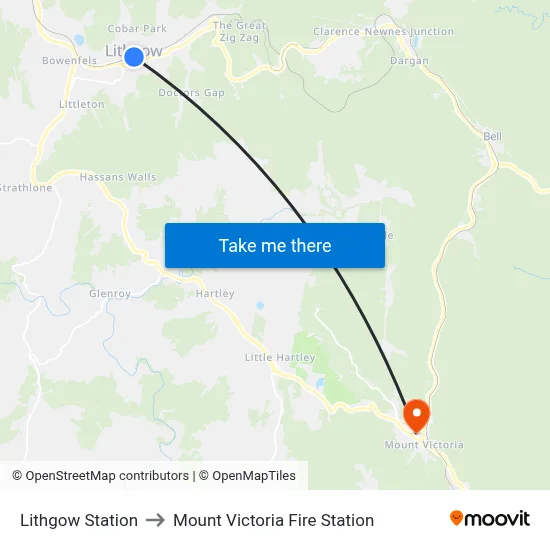 Lithgow Station to Mount Victoria Fire Station map
