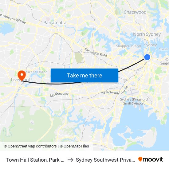 Town Hall Station, Park St, Stand G to Sydney Southwest Private Hospital map