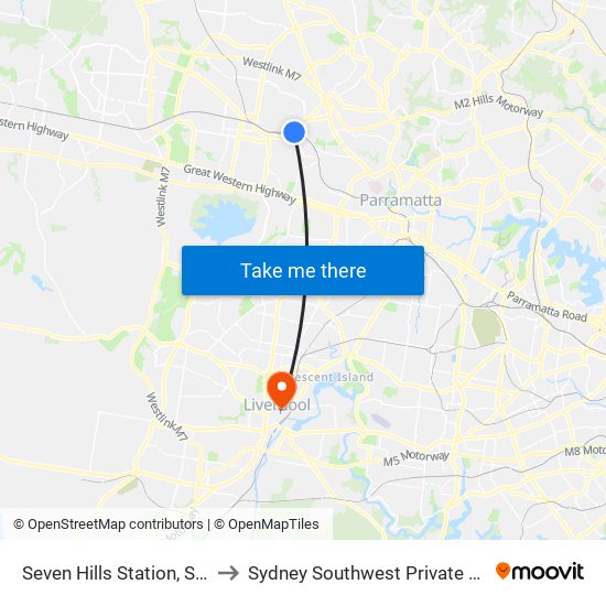 Seven Hills Station, Stand A to Sydney Southwest Private Hospital map