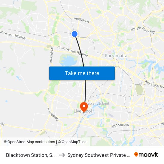 Blacktown Station, Stand M to Sydney Southwest Private Hospital map