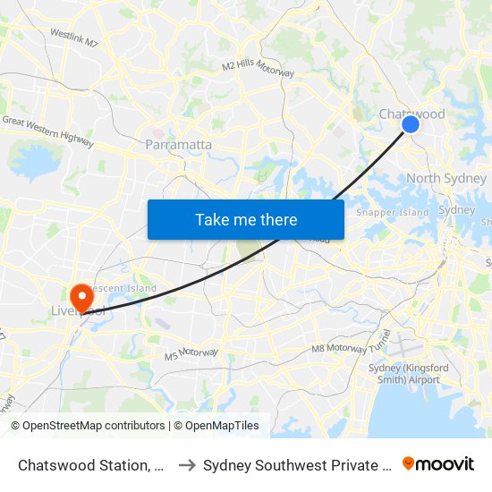 Chatswood Station, Stand C to Sydney Southwest Private Hospital map