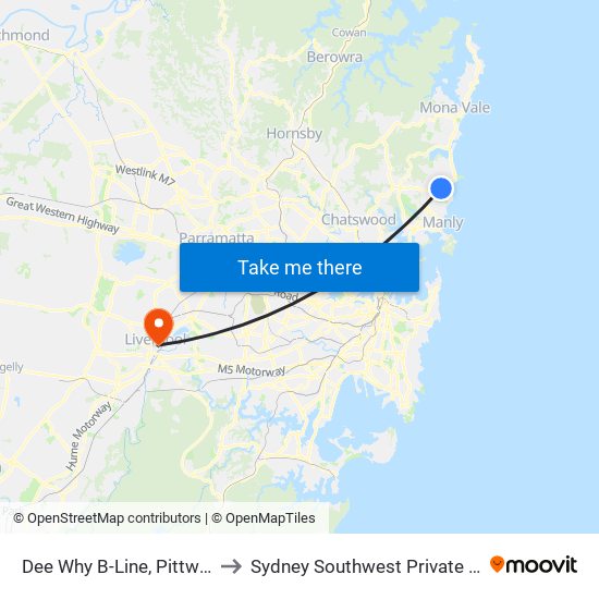 Dee Why B-Line, Pittwater Rd to Sydney Southwest Private Hospital map