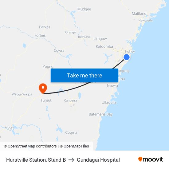 Hurstville Station, Stand B to Gundagai Hospital map