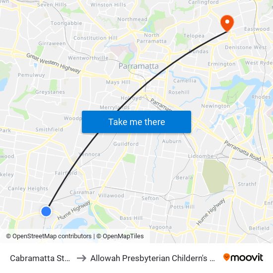 Cabramatta Station to Allowah Presbyterian Childern's Hospital map