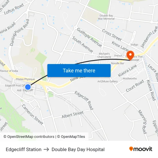 Edgecliff Station to Double Bay Day Hospital map
