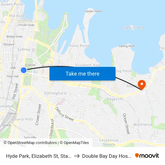 Hyde Park, Elizabeth St, Stand A to Double Bay Day Hospital map