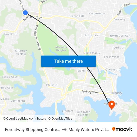 Forestway Shopping Centre, Forest Way to Manly Waters Private Hospital map