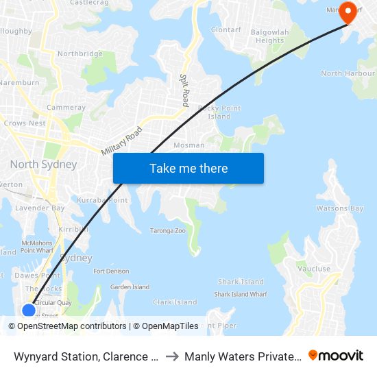 Wynyard Station, Clarence St, Stand Q to Manly Waters Private Hospital map