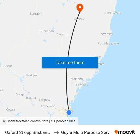 Oxford St opp Brisbane St to Guyra Multi Purpose Service map