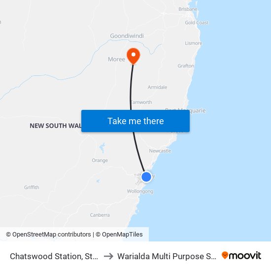 Chatswood Station, Stand C to Warialda Multi Purpose Service map