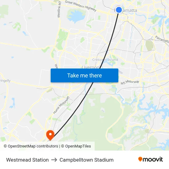 Westmead Station to Campbelltown Stadium map
