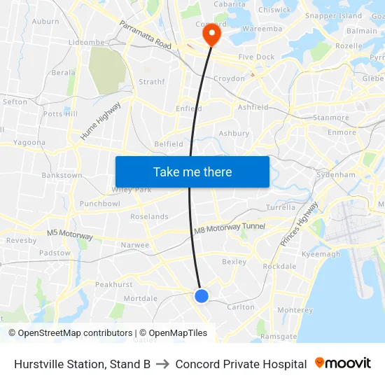 Hurstville Station, Stand B to Concord Private Hospital map
