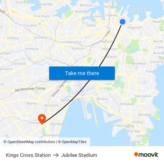 Kings Cross Station to Jubilee Stadium map