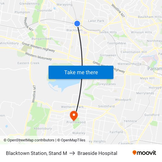Blacktown Station, Stand M to Braeside Hospital map
