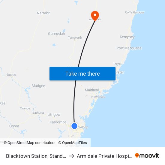 Blacktown Station, Stand M to Armidale Private Hospital map