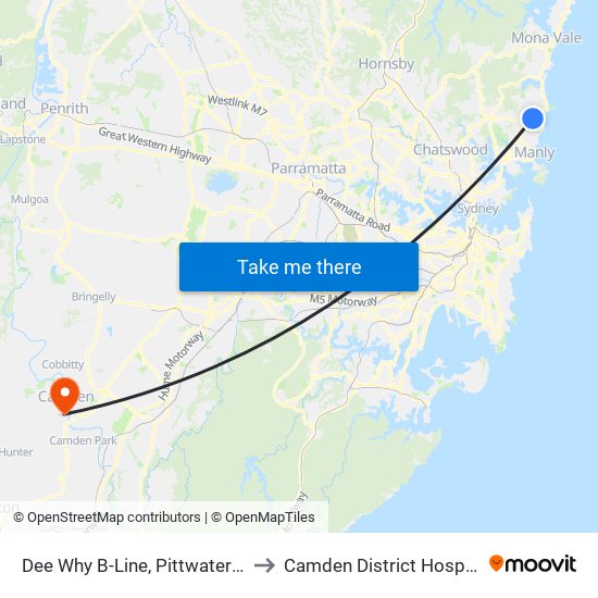 Dee Why B-Line, Pittwater Rd to Camden District Hospital map