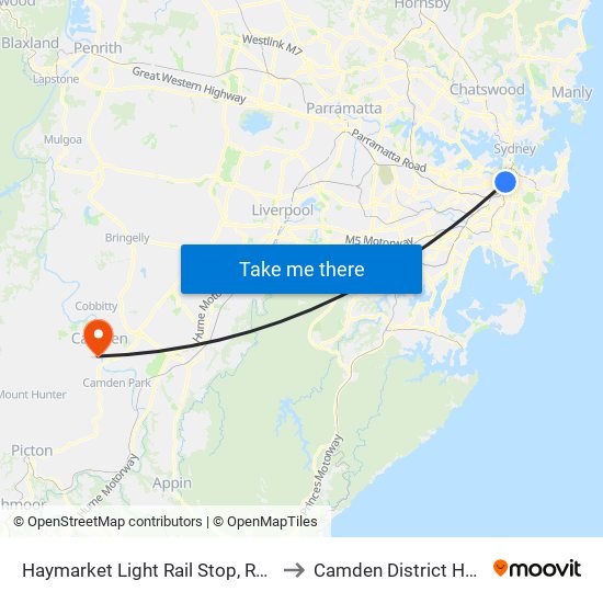 Haymarket Light Rail Stop, Rawson Pl to Camden District Hospital map