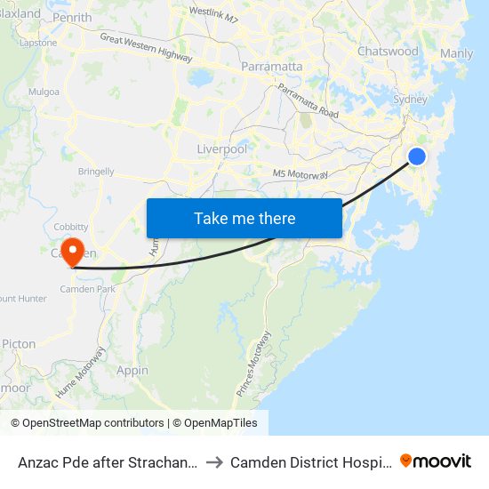 Anzac Pde after Strachan St to Camden District Hospital map