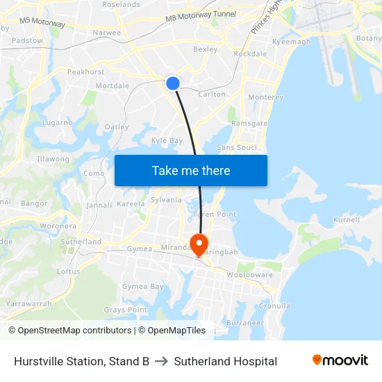 Hurstville Station, Stand B to Sutherland Hospital map